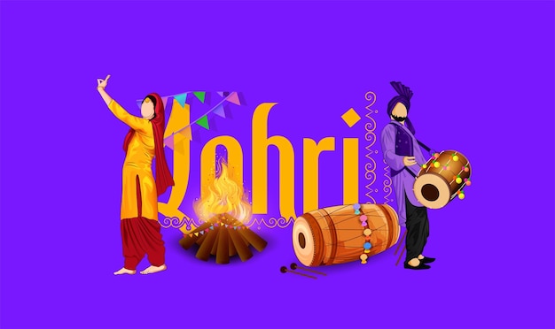 Ilustracja Festiwalu Happy Lohri W Pendżabie Z Tłem