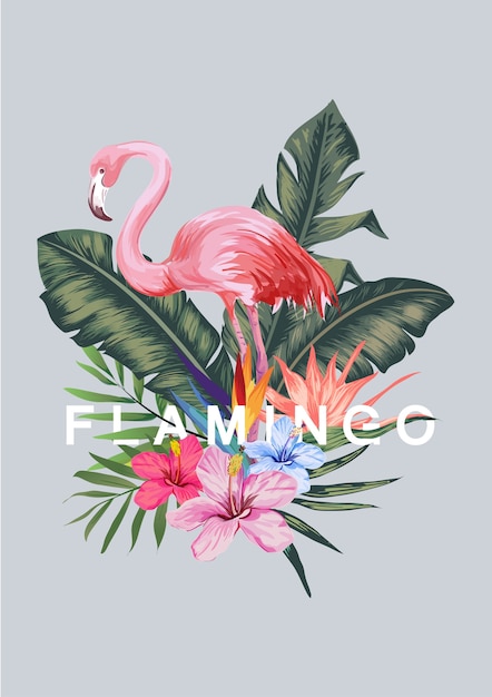 Ilustracja Flamingo I Tropikalny Liść