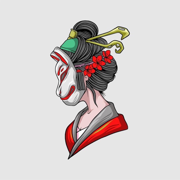 Ilustracja gejszy w masce lisa