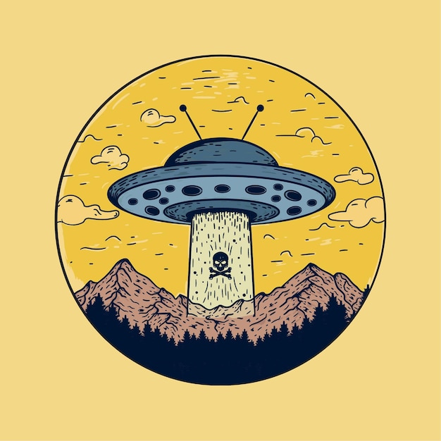 Ilustracja Godło Ufo Eart Las Góry Rysunek