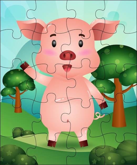 Ilustracja Gra Logiczna Dla Dzieci Z Uroczą świnią
