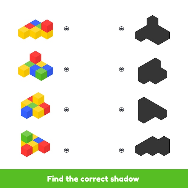 Ilustracja. Gra W Dopasowywanie Dla Dzieci W Wieku Przedszkolnym I Przedszkolnym. Znajdź Odpowiedni Cień. Kolorowe Kostki.