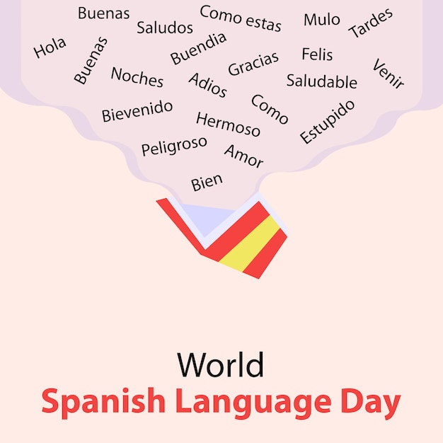 Plik wektorowy ilustracja graficzna wektorowa otwartej książki wypluć hiszpańskie słowa idealne na dzień międzynarodowy