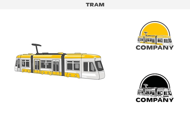 Plik wektorowy ilustracja graficzna wektorowa tramwaju kolorowa i czarno-biała odmiana koloru logo badge szablon wektorowy