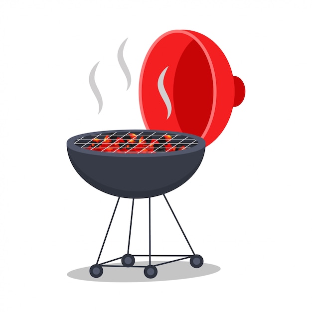 Ilustracja Grill Okrągły. Wektorowy Płaski Bbq Odizolowywający