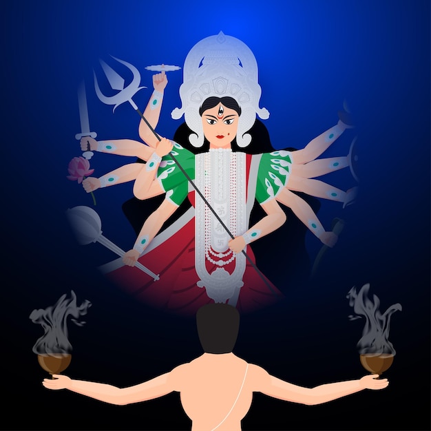 Ilustracja Happy Durga Puja Subh Navrtri Subho Bijoya Z Mężczyzną Wykonującym Taniec Dhunuchi