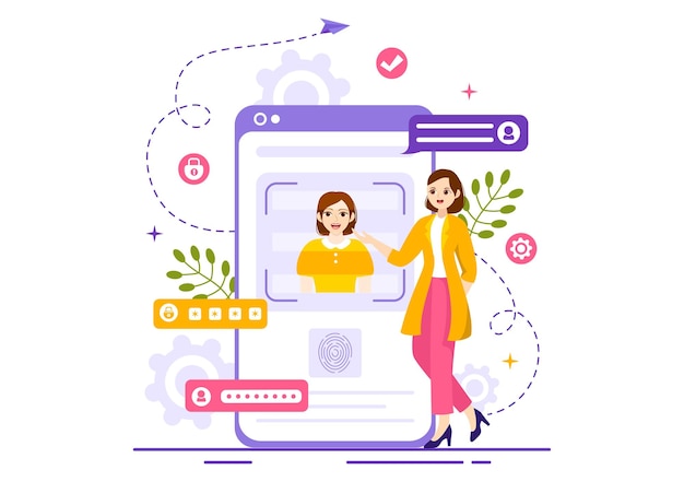 Ilustracja identyfikacyjna dowodu osobistego z dokumentem fotograficznym i informacjami w systemie identyfikacji twarzy