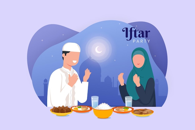 Ilustracja Iftar Z Parą O Posiłku