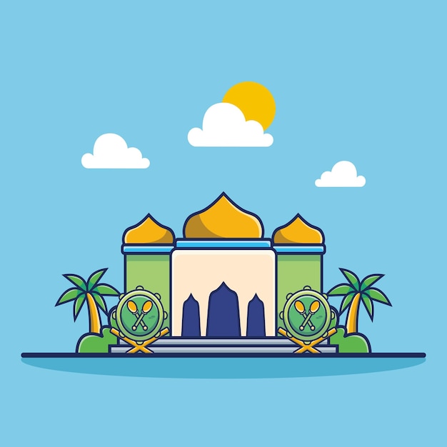 Ilustracja Ikony Wektora Meczetu Muzułmański Budynek Ikona Koncepcja Wektor Premium