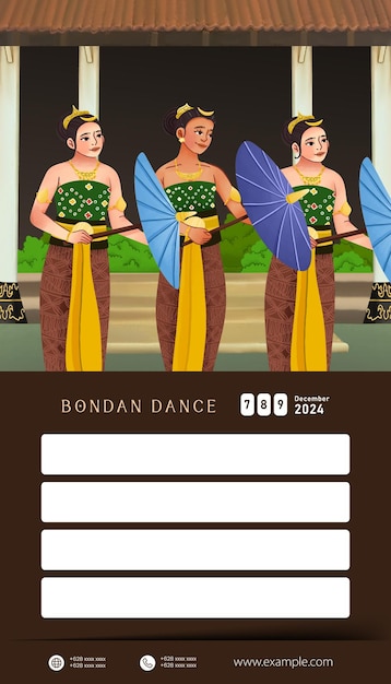 Ilustracja Indonezyjskiej Kultury Bondan Dance Surakarta Java środkowa