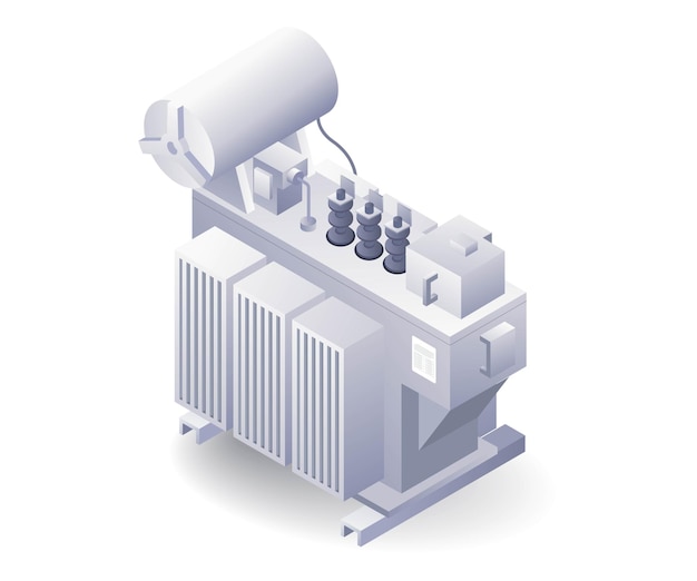 Ilustracja izometryczna 3D rozkładu elektrycznego dużego transformatora