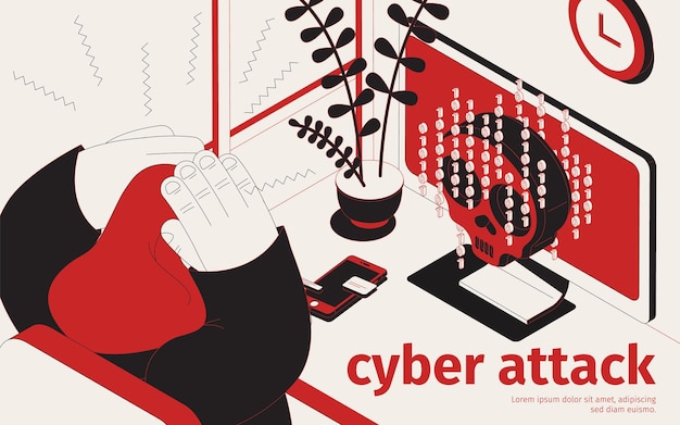 Plik wektorowy ilustracja izometryczna wirusa broni cyberzagrożenia