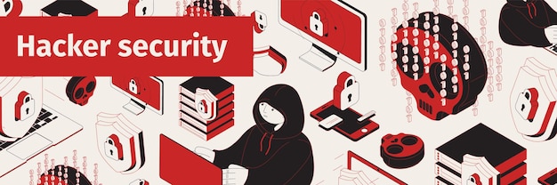 Plik wektorowy ilustracja izometryczna witryny bezpieczeństwa hakera