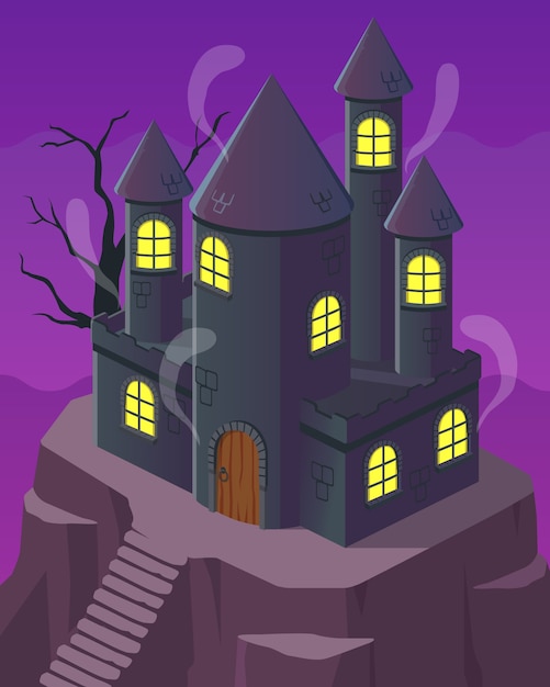 Plik wektorowy ilustracja izometryczny, ghost castle on highland