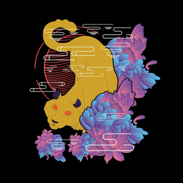 Ilustracja Jaguara Z Tłem W Stylu Japońskim