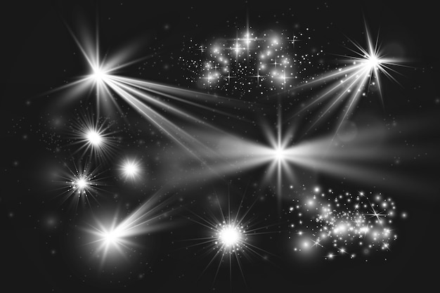 Plik wektorowy ilustracja jasnych pięknych efektów świetlnych zestaw błyszczących gwiazd