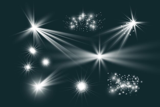 Plik wektorowy ilustracja jasnych pięknych efektów świetlnych zestaw błyszczących gwiazd