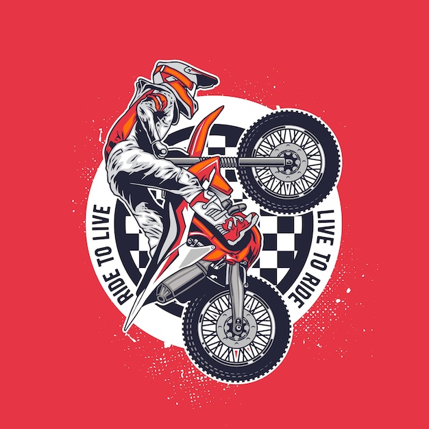 Ilustracja jeźdźca motocrossowego skaczącego po niebie