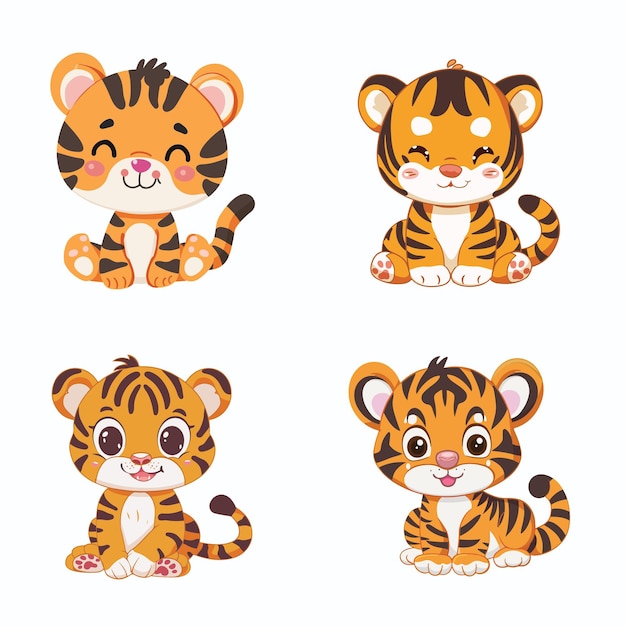 Ilustracja Kawaii Tiger Vector Bundle