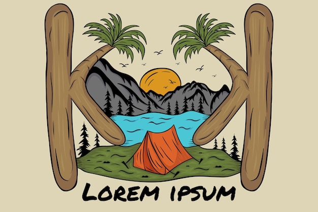 Ilustracja Kempingowa W Górze Premium Wektor dla Tshirt