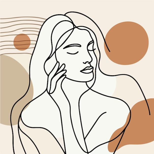 ilustracja kobiecej dziewczyny z prostym minimalistycznym, płaskim stylem projektowania, stylem artystycznym i brązowym kolorem