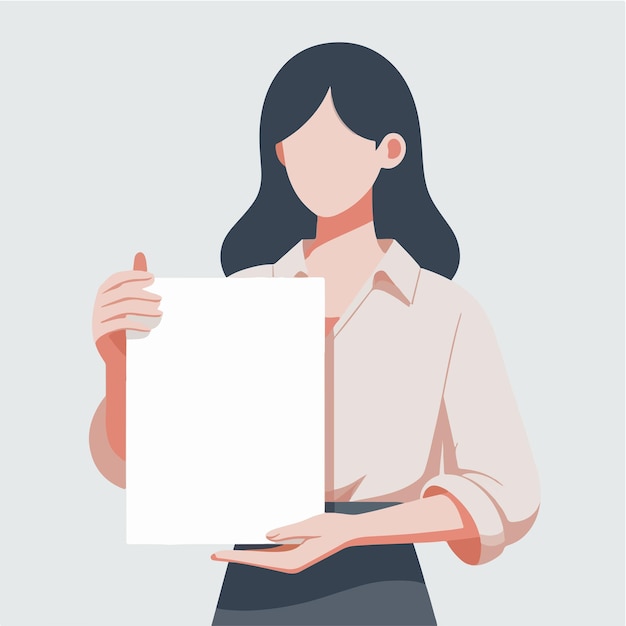 Ilustracja kobiety trzymającej pusty papier w stylu płaskim