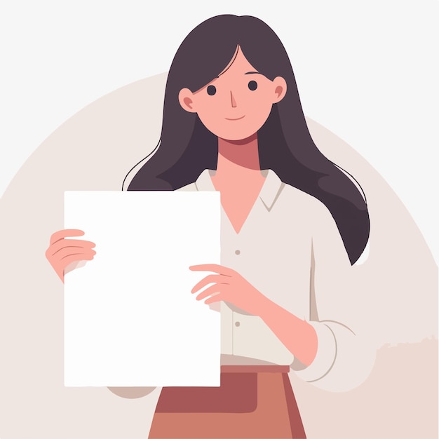 Ilustracja kobiety trzymającej pusty papier w stylu płaskim