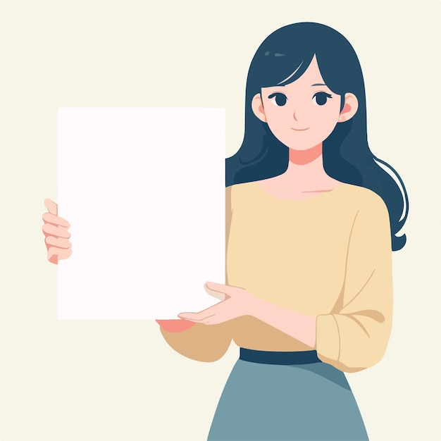 Ilustracja kobiety trzymającej pusty papier w stylu płaskim