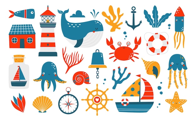 Ilustracja kolekcji różnych życia w oceanie