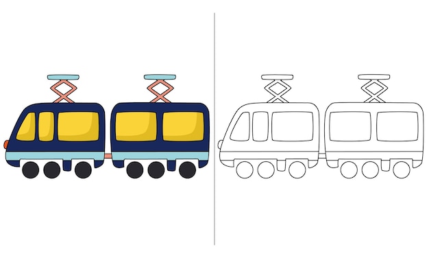 Plik wektorowy ilustracja kolorowanka dla dzieci z czarnym pociągiem