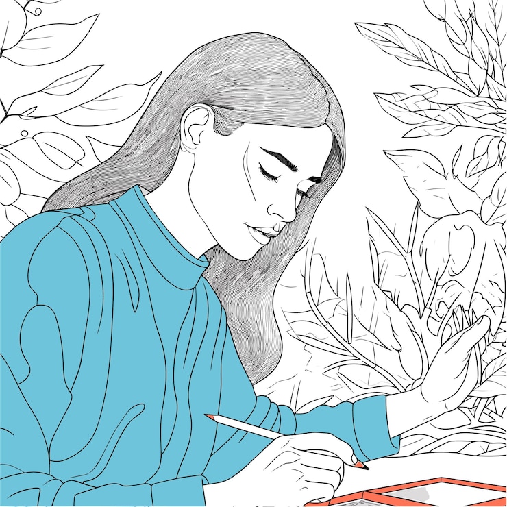 Wektor ilustracja kolorowanka strona książki kobieta studium