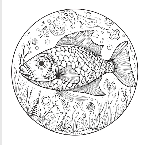 ilustracja kolorowanki książki strona ryb