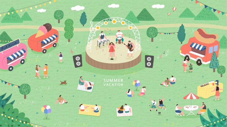 ilustracja koncepcja festiwalu muzyki na świeżym powietrzu.