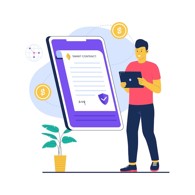 Ilustracja koncepcja inteligentnej technologii kontraktowej