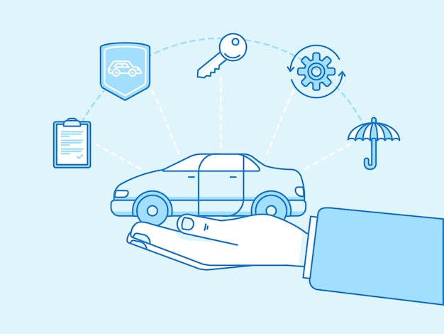 Plik wektorowy ilustracja koncepcja ubezpieczenia samochodu i elementy projektu infografiki