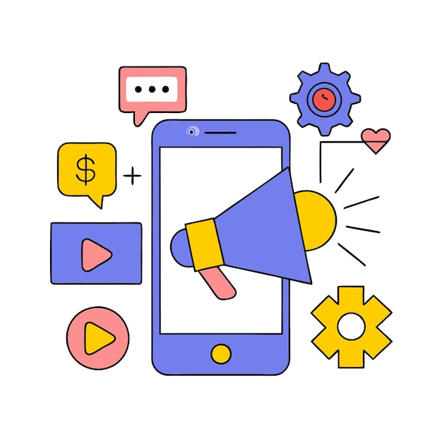 Ilustracja koncepcji ikony wektorowej marketingu mobilnego