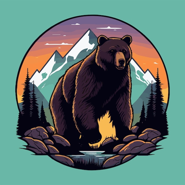 Plik wektorowy ilustracja koncepcji logo głowy dzikiego niedźwiedzia dla ikony maskotki lub plakatu