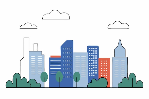 Ilustracja koncepcji skyline miasta na białym tle