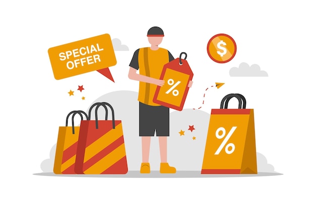 Ilustracja koncepcji sprzedaży i oferty płaskiej