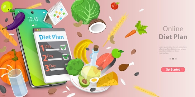 Plik wektorowy ilustracja koncepcyjna wektorowa 3d planu diety online