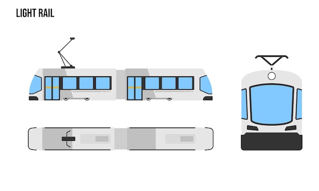 Plik wektorowy ilustracja konstrukcji płaskiej ścieżki świetlnej pojazdy publiczne widok z góry widok boczny widok przedni izolowany białym tłem
