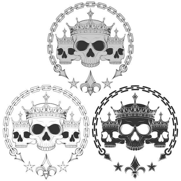 Plik wektorowy ilustracja koronowanych czaszek z łańcuchami i fleur de lis