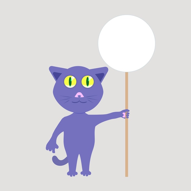 Plik wektorowy ilustracja kota kreskówka z białym pustym okrągłym znakiem dla twojego tekstu