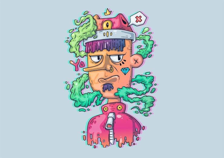 Wektor ilustracja kreatywnych kreskówek. młody chłopak w modnych ciuchach