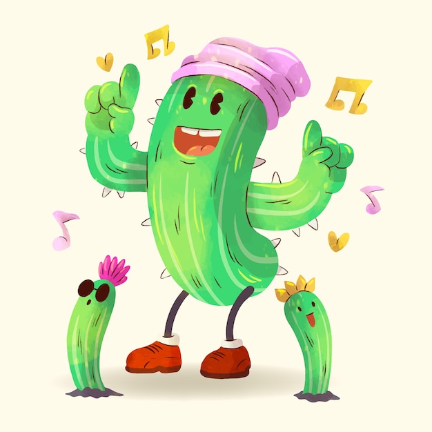 Ilustracja kreskówka akwarela kaktusa
