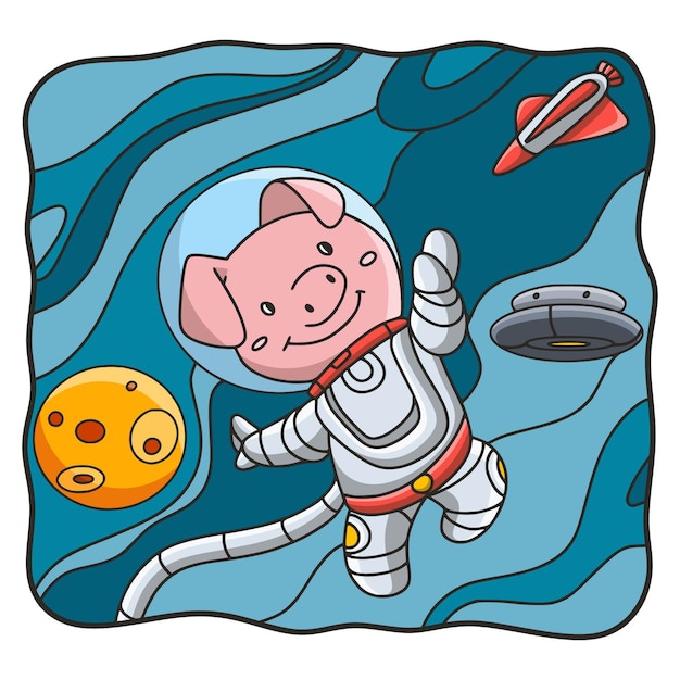 Ilustracja Kreskówka Astronauta świnia