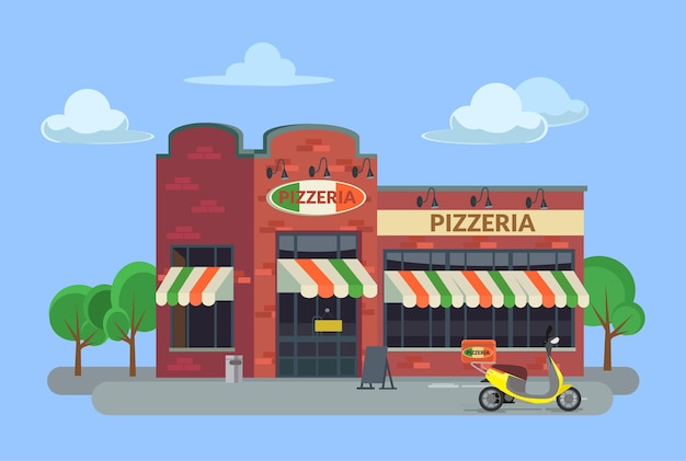 Ilustracja Kreskówka Budynku Pizzerii
