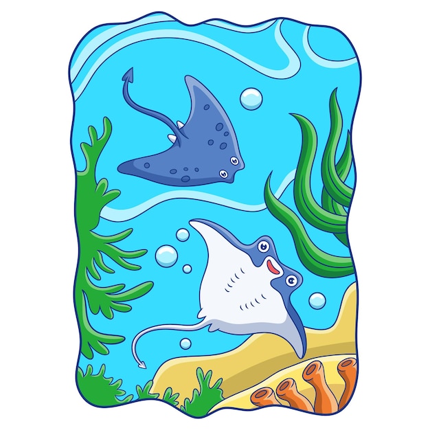 Plik wektorowy ilustracja kreskówka dwie płaszczki pływające w rafie koralowej