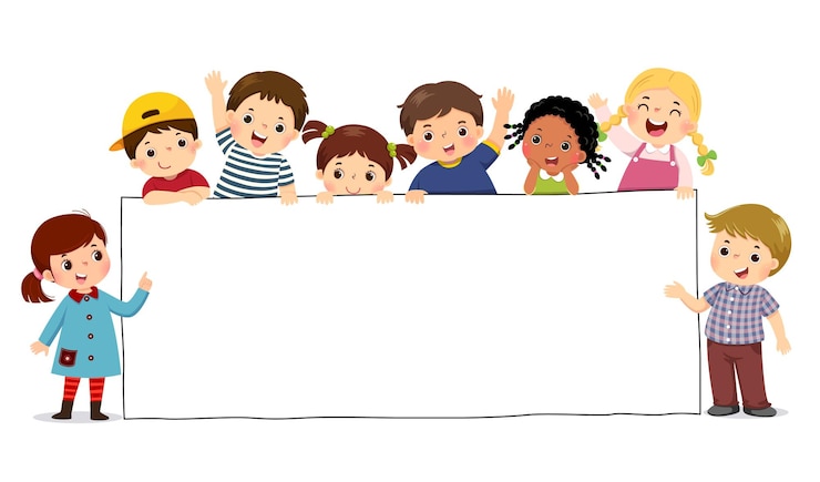 ilustracja kreskówka dzieci trzymając pusty znak transparent. Szablon do reklamy.