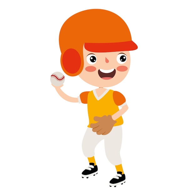 Ilustracja Kreskówka Dziecka Grającego W Baseball
